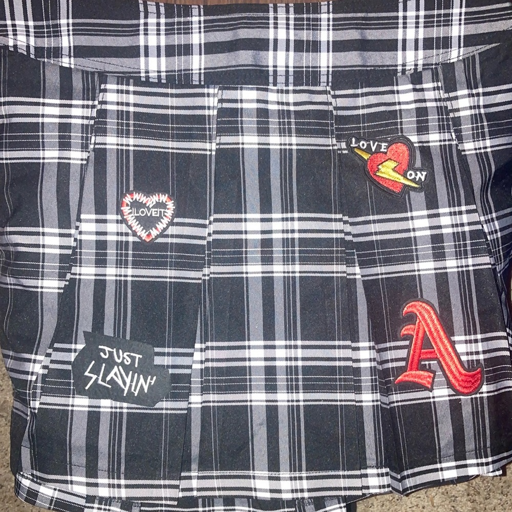 Black and white skirt with patches!!